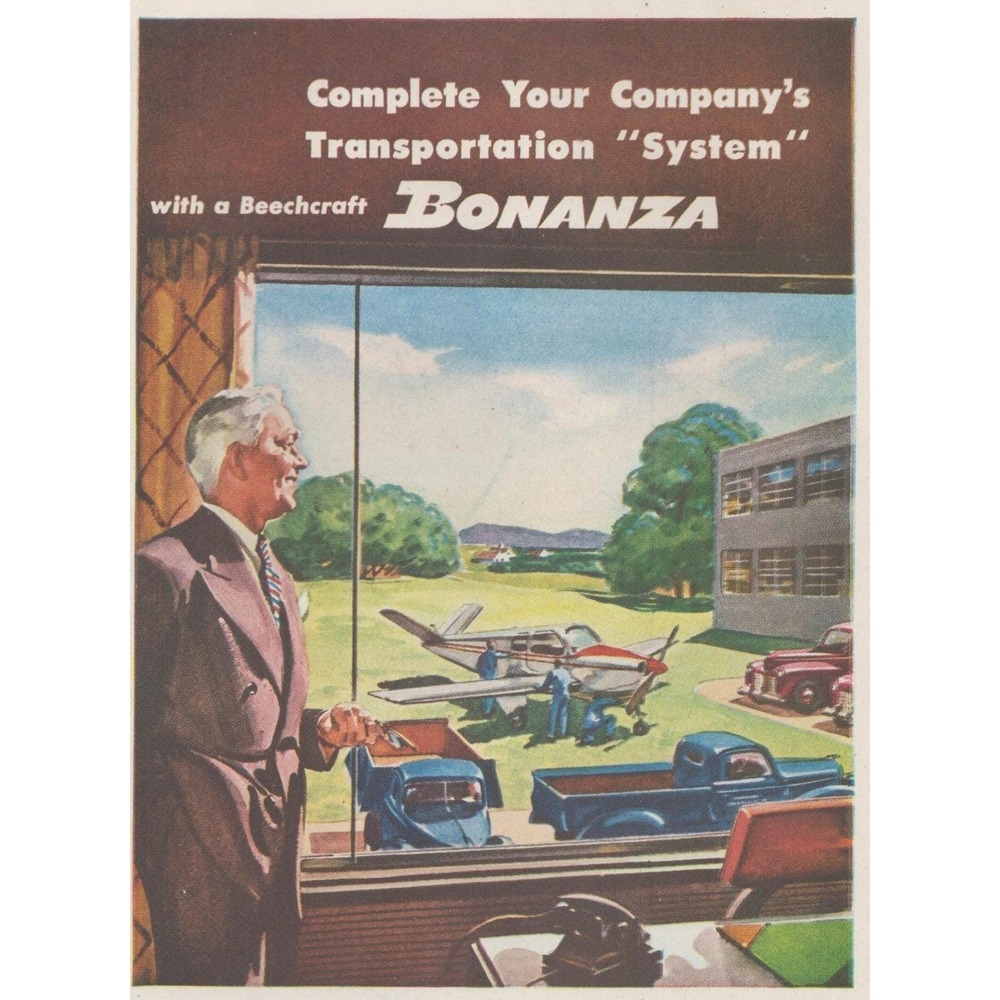 Vintage 1947 Beechcraft Print Ad Bonanza Model 35 Airplane Wichita Kansas